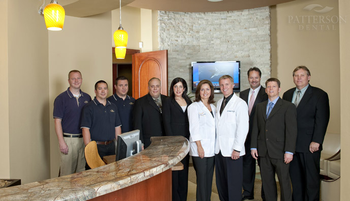 From left to right: Jon Sly, Service Technician; Troy Takemoto, Service Technician; Cody Ricci, Service Technician; Pil Weir, Designer/Draftsperson; Gina Restivo, CEREC Specialist; Dr. Toni Margio, Dr. Randy Bryson, Drew Anderson, Sales Representative; Tracey Yates, Branch Manager; Howard Wardle, Equipment Specialist.