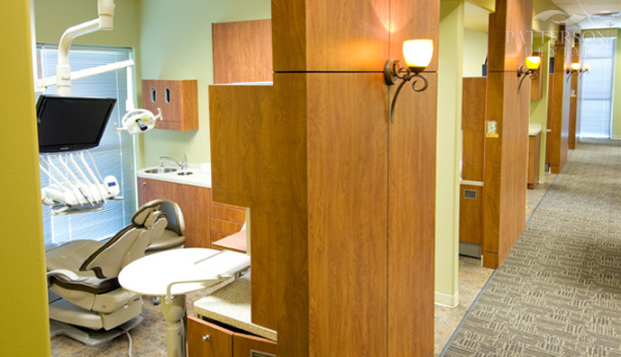 Dr. Garner's equipped her four semiprivate operatories with A-dec chairs and cabinetry.