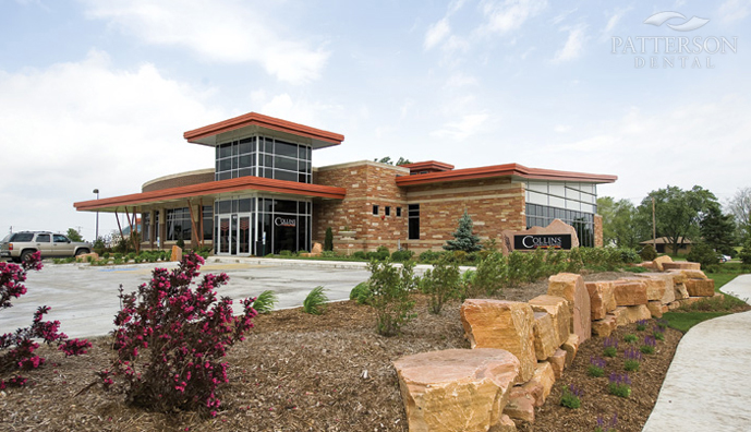 Dr. Collins opened his 10,500-square-feet Collins Dental Group in Sycamore, Ill., on the prime lot of a professional park he developed. The doctor imported 25 semi-truck loads of Colorado red rock to dress up his office location – a connection that stems from his days at the University of Colorado, where he completed undergraduate studies.